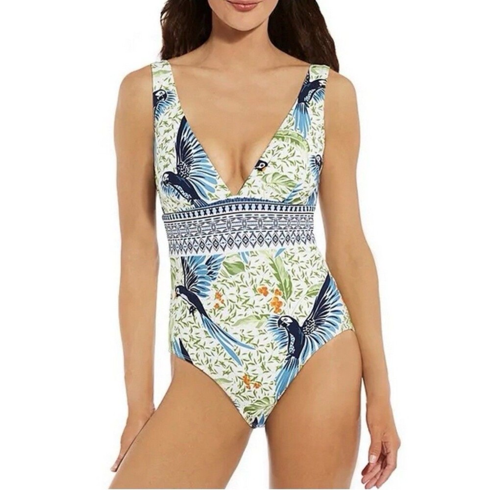 Alex Marie Swimsuit Signature Sculpt Macaws V Neck Banded One Piece Small